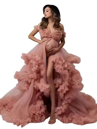 Vestido de Maternidad Elegante Asimétrico con Malla para Sesión Fotográfica - Image 11