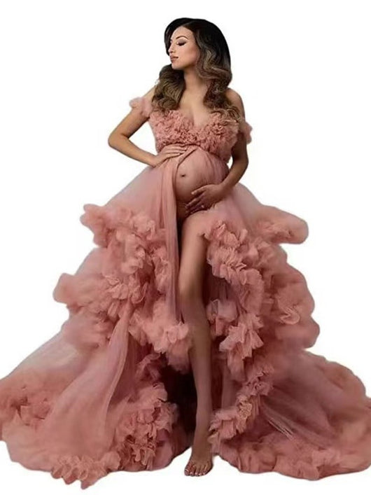 Vestido de Maternidad Elegante Asimétrico con Malla para Sesión Fotográfica - Image 11