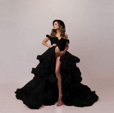 Vestido de Maternidad Elegante Asimétrico con Malla para Sesión Fotográfica - Image 12