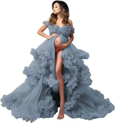 Vestido de Maternidad Elegante Asimétrico con Malla para Sesión Fotográfica - Image 13