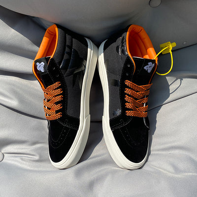 Zapatos Universitarios Hombre Lona Cuadros Negro Naranja Caña Media - Image 16