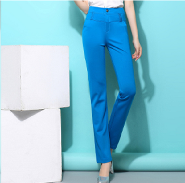 Pantalones Rectos Cintura Alta con Elastano