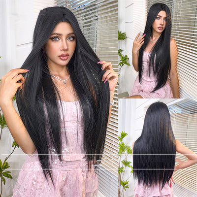 Peluca Larga Lisa Negra con Raya al Centro para Mujer - Image 6