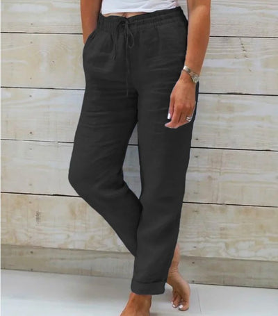 Pantalones Casuales de Cintura Alta para Mujer en Algodón y Lino - Image 11
