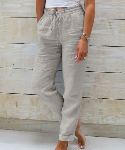 Pantalones Casuales de Cintura Alta para Mujer en Algodón y Lino - Image 12