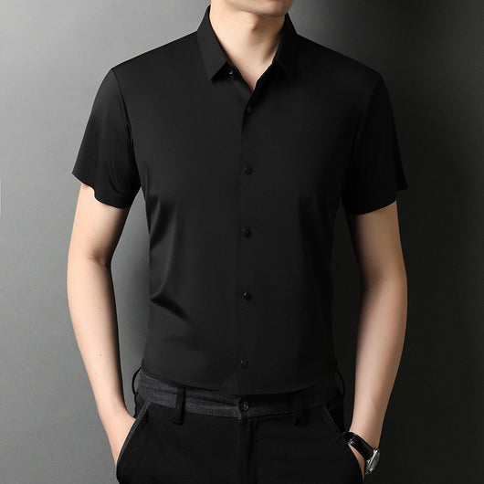 Camisa Manga Corta Hombre Seda Helada Color Liso - Image 7