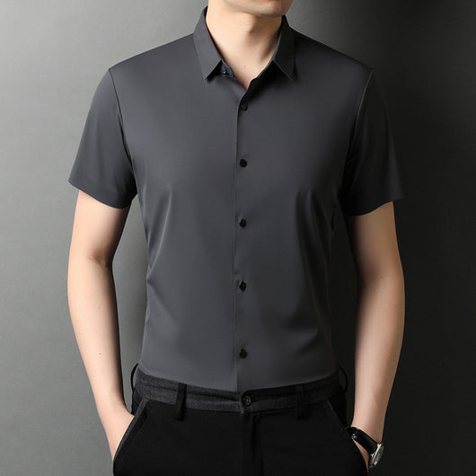 Camisa Manga Corta Hombre Seda Helada Color Liso - Image 8