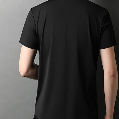 Camisa Manga Corta Hombre Seda Helada Color Liso - Image 10