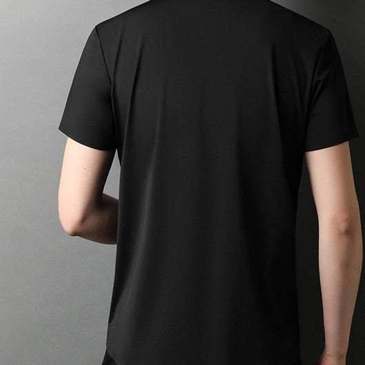 Camisa Manga Corta Hombre Seda Helada Color Liso - Image 10
