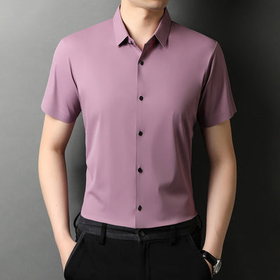Camisa Manga Corta Hombre Seda Helada Color Liso - Image 12