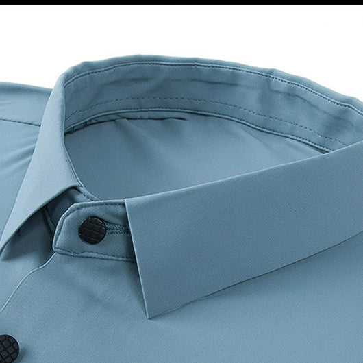 Camisa Manga Corta Hombre Seda Helada Color Liso - Image 13