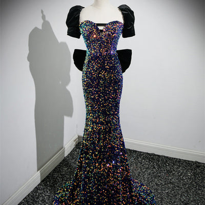 Vestido Largo de Lentejuelas con Cola Francesa para Mujer - Image 9