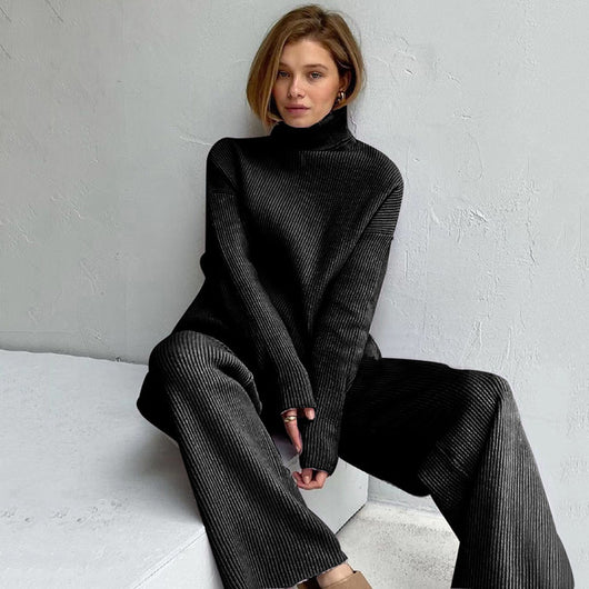 Conjunto Tejido Dos Piezas: Suéter Cuello Alto Holgado y Pantalón Ancho - Image 16