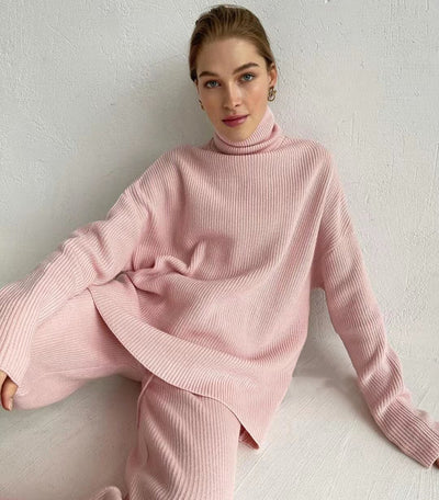 Conjunto Tejido Dos Piezas: Suéter Cuello Alto Holgado y Pantalón Ancho - Image 25
