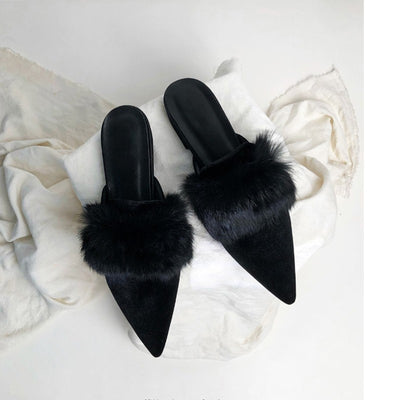 Pantuflas Cerradas para Mujer con Punta Afilada y Pelaje de Visón - Image 9