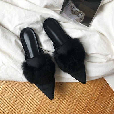 Pantuflas Cerradas para Mujer con Punta Afilada y Pelaje de Visón - Image 10