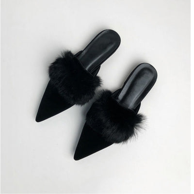 Pantuflas Cerradas para Mujer con Punta Afilada y Pelaje de Visón - Image 11