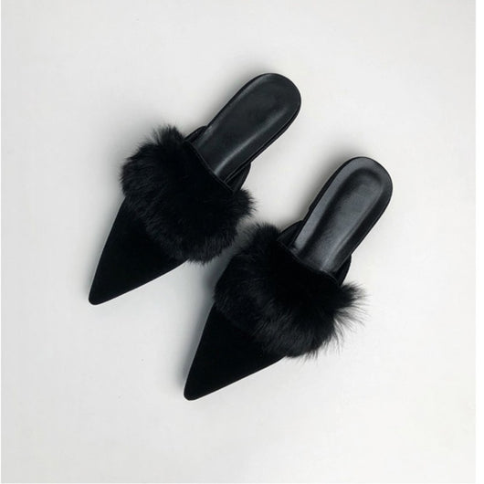 Pantuflas Cerradas para Mujer con Punta Afilada y Pelaje de Visón - Image 11