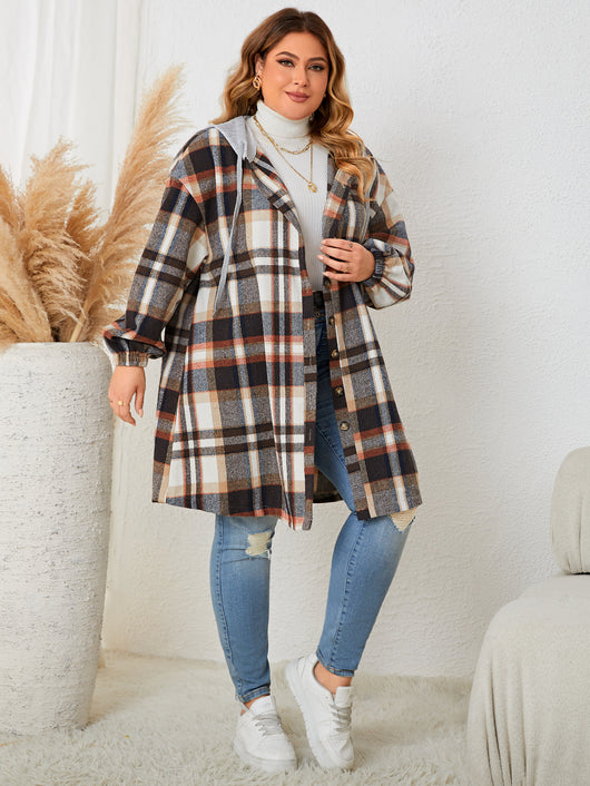 Abrigo Cuadrille Largo con Capucha para Mujer - Talla Grande Otoño Invierno - Image 9