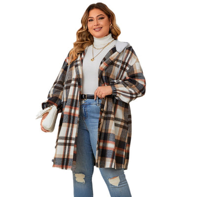 Abrigo Cuadrille Largo con Capucha para Mujer - Talla Grande Otoño Invierno - Image 12
