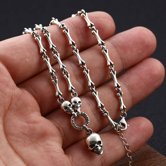 Collar de Plata Esterlina con Calaveras de Personalidad Masculina y Femenina - Image 9