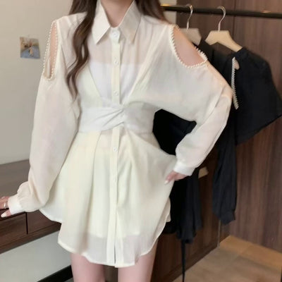 Vestido Camisero con Cuello Solapa y Halter - Image 9