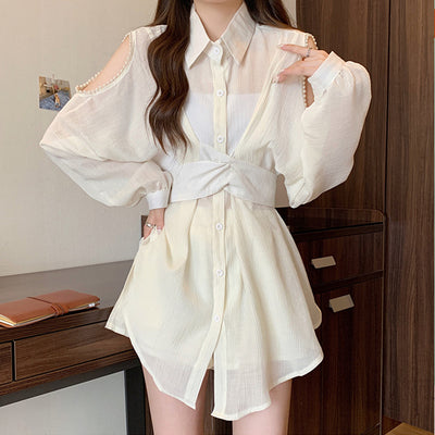 Vestido Camisero con Cuello Solapa y Halter - Image 10