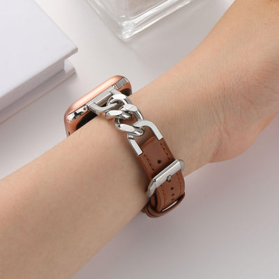 Correa Apple Watch Cuero y Acero Inoxidable con Cadena Denim - Image 47
