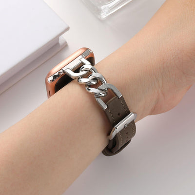 Correa Apple Watch Cuero y Acero Inoxidable con Cadena Denim - Image 48
