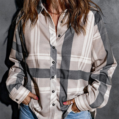 Camisa Cuadriculada de Solapa para Mujer - Otoño e Invierno - Image 7