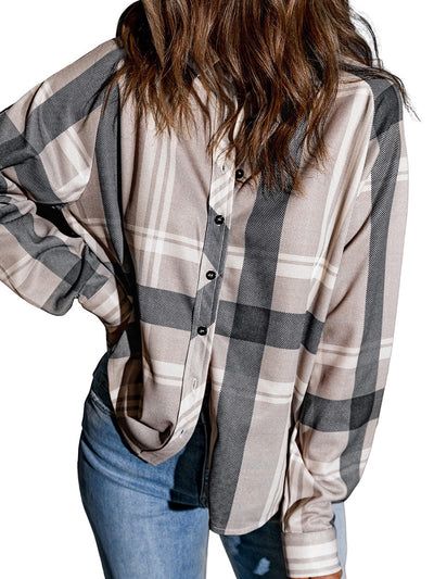 Camisa Cuadriculada de Solapa para Mujer - Otoño e Invierno - Image 8