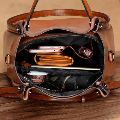 Bolsa de Cuero Vacuno Encerado Portátil para Mujer - Image 12