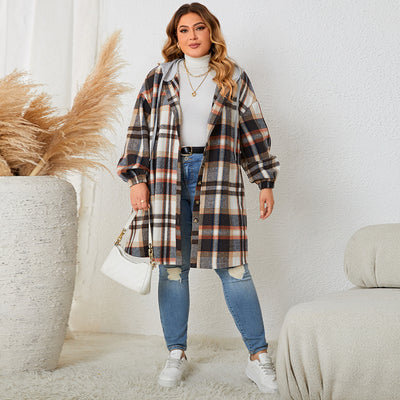 Abrigo Cuadrille Largo con Capucha para Mujer - Talla Grande Otoño Invierno - Image 14