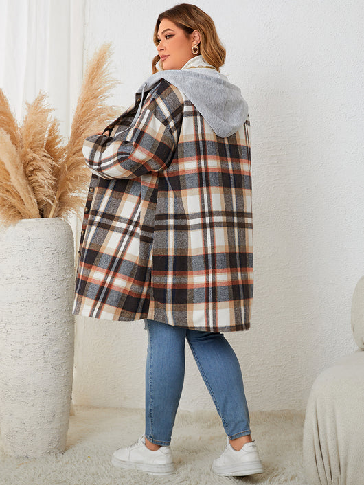 Abrigo Cuadrille Largo con Capucha para Mujer - Talla Grande Otoño Invierno - Image 16