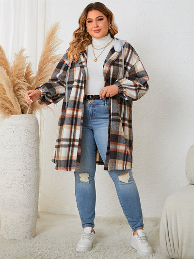 Abrigo Cuadrille Largo con Capucha para Mujer - Talla Grande Otoño Invierno - Image 17