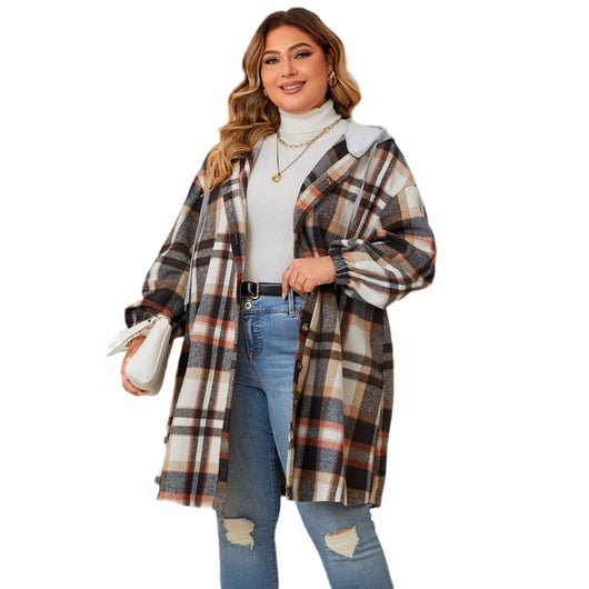 Abrigo Cuadrille Largo con Capucha para Mujer - Talla Grande Otoño Invierno - Image 18