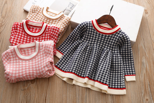 Vestido Suéter Tejido a Cuadros para Niñas - Image 7