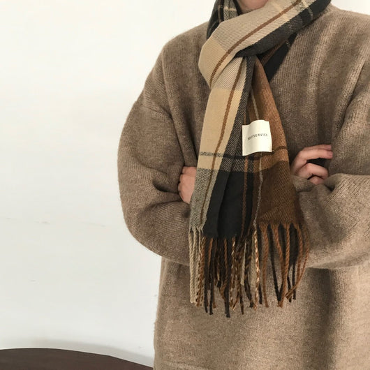 Bufanda Cuadros Retro Japonés Invierno - Diseño Clásico Versátil - Image 6