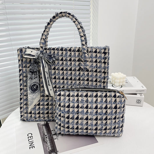 Bolso Tote Texturizado a Cuadros de Gran Capacidad para Viajeros - Image 7
