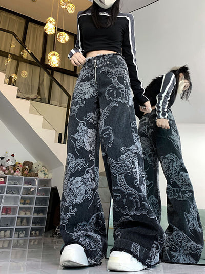 Jeans Hip Hop con Estampado de Dragón para Mujer - Image 7