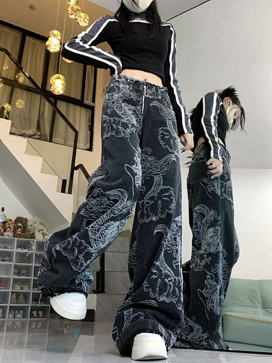 Jeans Hip Hop con Estampado de Dragón para Mujer - Image 17