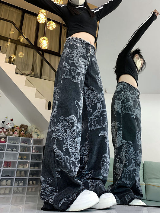 Jeans Hip Hop con Estampado de Dragón para Mujer - Image 18