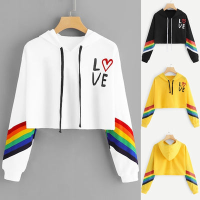 Sudadera con Capucha a Rayas Arcoíris para Mujer