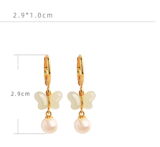 Aretes Mariposa Jade Hetian Natural Plata de Ley Elegancia Temperamental - Image 11