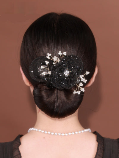Peineta Elegante Cielo Estrellado con Flores - Moño Alto Exquisito Negro - Image 8
