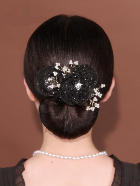 Peineta Elegante Cielo Estrellado con Flores - Moño Alto Exquisito Negro - Image 8
