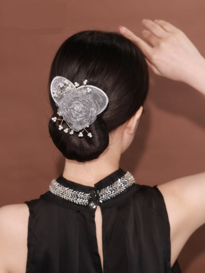 Peineta Elegante Cielo Estrellado con Flores - Moño Alto Exquisito Negro - Image 10