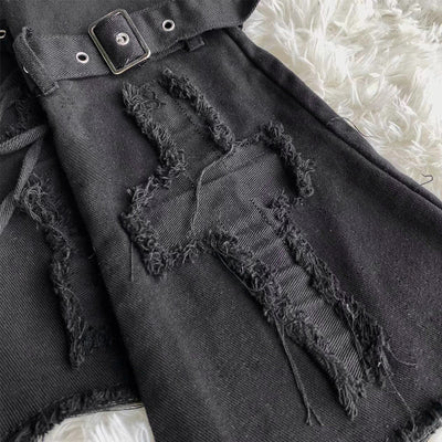 Calcetines Denim Retro con Bordado de Estrellas y Cuello Anudado para Mujer - Image 8