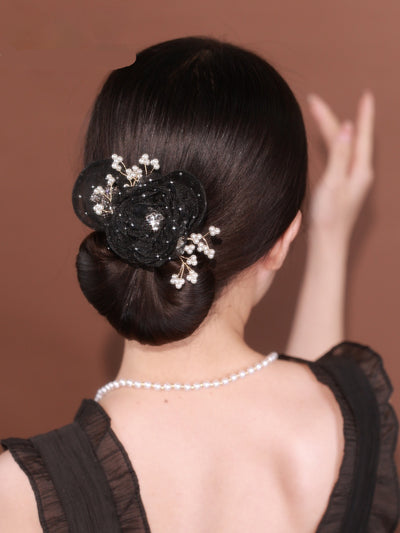 Peineta Elegante Cielo Estrellado con Flores - Moño Alto Exquisito Negro - Image 17