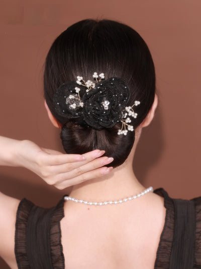 Peineta Elegante Cielo Estrellado con Flores - Moño Alto Exquisito Negro - Image 18